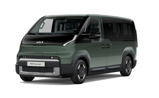 Full front-side view of the blue Kia PV5 Passenger