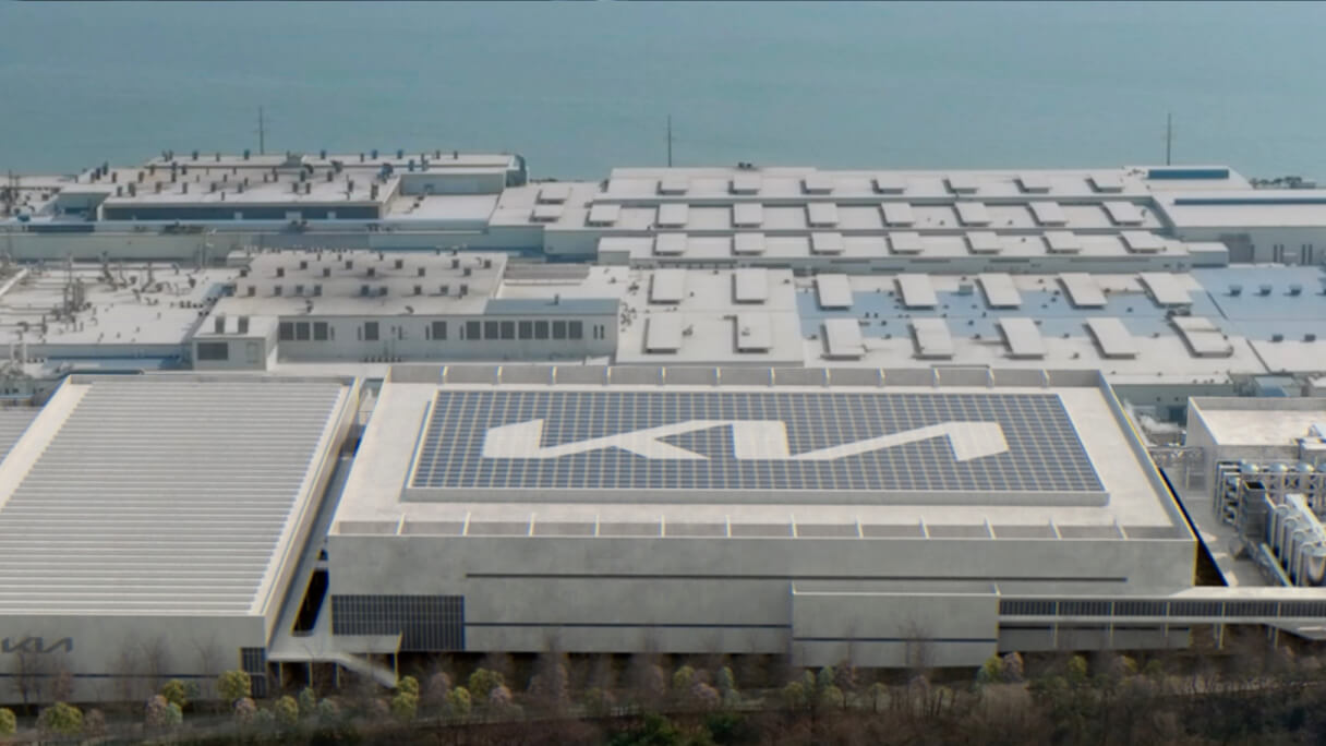 Vue aérienne de l’usine Kia Hwaseong EVO, une usine de fabrication de PBV