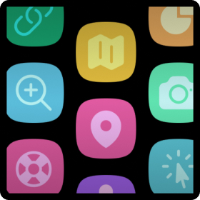 Close-up view of colourful app icons in different shapes and colours